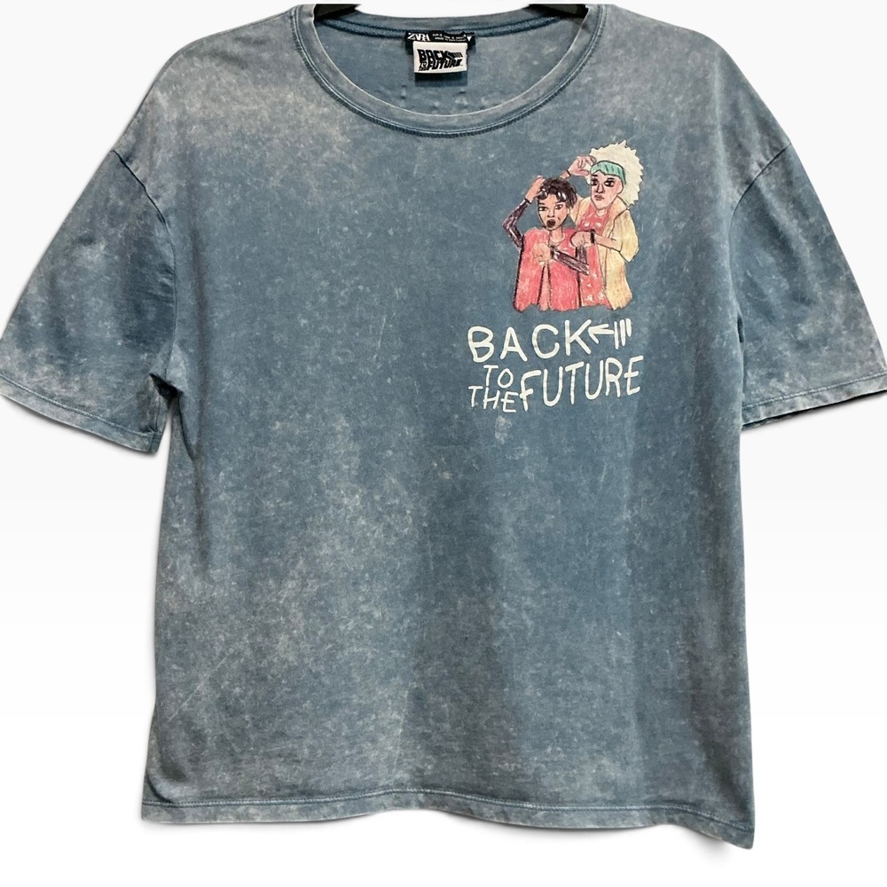 Zara Back to the Future Rare DeLorean Graphic Acid Wash Tee Shirt S Movie Tee